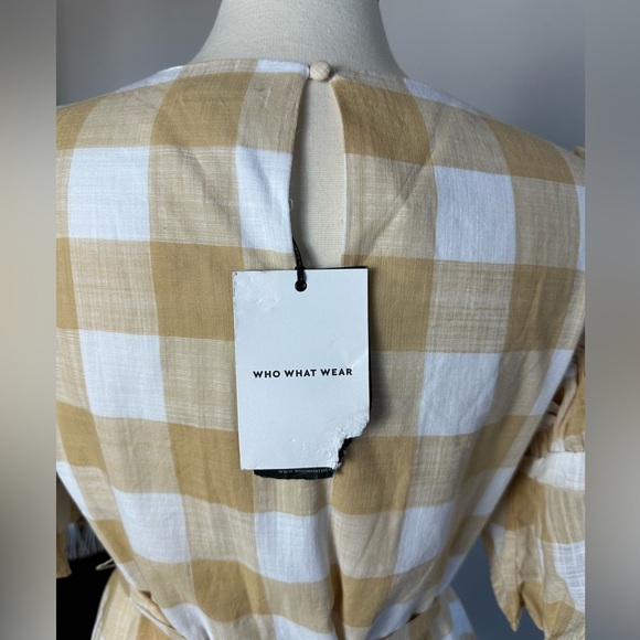 A New Day Target π― Dress Cotton Preppy Gingham Buffalo Check Tan/White Large - Picture 7 of 12
